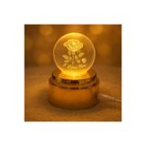 Nobbystar 360 Derece Dönen 3D LED Işıklı I Love You Çiçekli Gold Standlı Cam Küre - Gece Lambası
