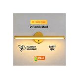 Nobbystar Sök-Tak Yapışkanlı Pilli LED Aplik 38 cm – Sensörlü ve Sabit Işık 2 Farklı Modlu, Gold Renk, Gün Işı