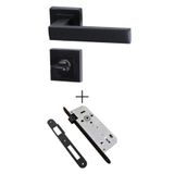 Nobel Avanti (WC TİPİ) Mat Siyah Kare Rozetli Kapı Kolu / 40 Mm Wc Kapı Kilidi / Kol Kilit Set