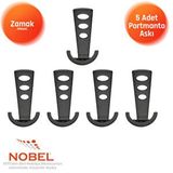 Nobel Bemol Lüks Portmanto Askı, Metal, Vestiyer Askı, 185 Gr, Dolap Askılık, Duvar Askılığı, Mat Siyah (vidalı)5 Adet Çok Renkli