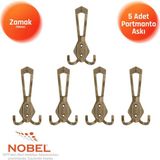 Nobel Has Portmanto Askısı, Metal Vestiyer Askısı, Antik Sari, Duvar ve Dolap Askılığı (5'li Set) Vidalı