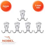 Nobel Kobra Askı, Metal Vestiyer Askısı, Krom, Duvar ve Dolap Askılığı (5'li Set) Vidalı