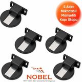 Nobel Manyetik Mıknatıslı Kapı Stoperi, Güçlü Mıknatıslı (Vidalı) 5 Adet Matsiyah - Mat Siyah