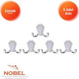 Nobel Villa Askı, Metal Vestiyer Askısı, Krom Matkrom, Duvar ve Dolap Askılığı (5'li Set) Vidalı