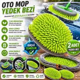 Nobera Oto Mop Yedek Bez 2 Adet Mikrofiber Çizmez Araç Yıkama Temizlik Bezi Oto Mop Uyumlu Yedek Başlık(Sadece Bez – Sap Dahil Değildir) - Yeşil