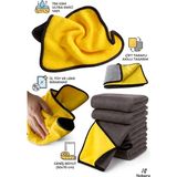 Nobera Profesyonel Oto Kurulama Bezi Çift Taraflı Süper Emici Mikrofiber Bez 50X70 cm Araç Cam Toz Temizlik Bezi 1 Adet - Sarı - Gri