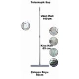 Nobera Teleskopik Su Çekpası - 360° Esnek Başlıklı Fayans ve Yer Çekpası 50cm (65-105 cm Ayarlanabilir Sap)