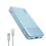 Nobis Taşınabilir Şarj Cihazı, 35 W 10000 mAh Güç Bankası Hızlı Şarj, PD QC 4.0 LED Ekran Pili, iPhone iPad Samsung Android vb. için USB C Giriş/Çıkış Cep Telefonu Şarj Cihazı (Mavi)