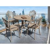 Noble Desing Ferforje Görünümlü Yuvarlak Plastik Masa Sandalye Takımı Cappuccino 4 Kişilik-Bahçe-Balkon-Teras-Mutfak
