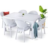 Noble Desing Rattan Masa Takımı 6 Kişilik Bambu Sandalye Seti Bahçe Balkon Teras Takımı 80X140 Camsız Masa - Beyaz