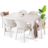 Noble Desing Rattan Masa Takımı 6 Kişilik Bambu Sandalye Seti Bahçe Balkon Teras Takımı 80X140 Camsız Masa - Cappuccino