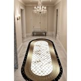 Noble Halı Dijital Baskı File Desen Gold Siyah Çerçeveli Oval Makinada Yıkanabilir Salon ve Yolluk Halısı - Renkli - 80 x 300 cm