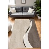 Noble Halı Dijital Baskı Kahverengi Estetik Modern Çizgili Dekoratif Makinada Yıkanabilir Yolluk Salon Halısı - Renkli - 100 x 200 cm