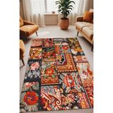 Noble Halı Dijital Baskı Karabağ Patchwork Desen Dekoratif Makinada Yıkanabilir Salon Mutfak ve Yolluk Halısı