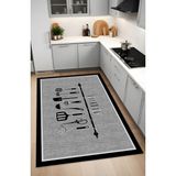Noble Halı Dijital Baskı Kitchen Yazılı Gri Siyah Modern Dekoratif Makinada Yıkanabilir Mutfak ve Yolluk Halısı - Renkli - 80 x 100 cm