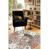 Noble Halı Dijital Baskı Patchwork Model Dekoratif Makinada Yıkanabilir Yuvarlak Mutfak Halısı Koridor Halısı - Renkli - 120 x 120 cm