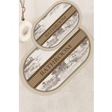 Noble Halı Dijital Baskı Retro Stil Kahverengi Banyo Halısı İkili Banyo Paspası (40cmx60cm)ve(60cmx100cm)