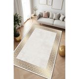 Noble Halı Dijital Baskı Sade Gold Çerçeveli Klasik Dekoratif Makinada Yıkanabilir Salon ve Yolluk Halısı - Renkli - 120 x 300 cm
