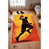 Noble Halı Dijital Baskı Sarı Kırmızı Basketbol Silüetli Makinada Yıkanabilir Genç Odası Salon ve Yolluk Halısı