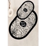 Noble Halı Dijital Baskı Siyah Beyaz Floral Desenli Banyo Halısı İkili Banyo Paspası (40cmx60cm)ve(60cmx100cm)