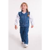 Noble Kids Kız Çocuk Yelek Gömlek Pantolon 3'lü Denim Takım Mavi