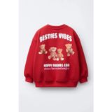 Noble Kids La Ciel Paris Kız Çocuk Ayı Baskılı Sweatshirt Kırmızı