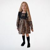 Noble Kids Leopar Desenli Fırfırlı Kız Çocuk Elbise – Siyah/Kahverengi