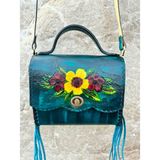 NOBLEISTIQUE Boho Şık Tarz Deri Püsküllü Moda Trend Deri El Yapımı Kullanışlı - Tasarım Kadın Omuz Çanta - --Mavi