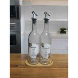 Noche Luz Ahșap Standlı Șeffaf 750 ml Beyaz Etiketli Akıtıcılı Yağlık, Yağdanlık