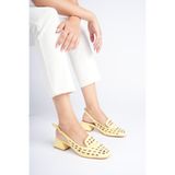 NOCTA SHOES 4cm kadın kısa kalın topuklu arkası açık limon sarısı french ayakkabı