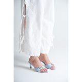 NOCTA SHOES 9cm kadın topuklu bebe mavisi cilt tokalı terlik