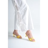 NOCTA SHOES 9cm kadın topuklu sarı saten tokalı terlik