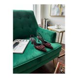 NOCTA SHOES kare tokalı sivri burunlu kısa kitten topuklu bordo kırısık rugan kadın ayakkabı