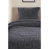Noctiluca Amora Kalp Desen Wellsoft Tek Kişilik Battaniye 180X230 + Yastık Kılıfı Yumuşak Yatak Örtüsü - Antrasit - 180 x 230 cm