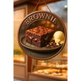 Nod Brownie Temalı İpli Ahşap Kapı Duvar Süsü, Pastane, Tatlı Dükkanı, Cafe Tablo Dekoru, 30 x 50 cm