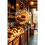 Nod Çay Simit Temalı İpli Ahşap Kapı Duvar Süsü, Pastane Fırın Cafe Dükkanı Tablo Dekoru Çok Renkli 30 x 50