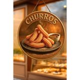 Nod Churros Temalı İpli Ahşap Kapı Duvar Süsü, Pastane, Tatlı Dükkanı, Cafe Tablo Dekoru Çok Renkli 30 x 50