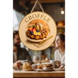 Nod Croffle Temalı İpli Ahşap Kapı Duvar Süsü, Pastane, Tatlı Dükkanı, Cafe Tablo Dekoru Çok Renkli 30 x 50