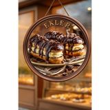Nod Ekler Tatlısı Temalı İpli Ahşap Kapı Duvar Süsü, Pastane, Tatlı Dükkanı, Cafe Tablo Dekoru Çok Renkli 30 x 50