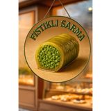Nod Fıstıklı Sarma Temalı İpli Ahşap Kapı Duvar Süsü, Pastane, Tatlı Dükkanı, Cafe Tablo Dekoru Çok Renkli 30 x 50