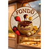 Nod Fondü Tatlısı Temalı İpli Ahşap Kapı Duvar Süsü, Pastane, Tatlı Dükkanı, Cafe Tablo Dekoru Çok Renkli 30 x 50