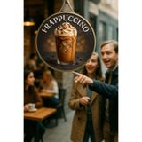 Nod Frappuccino Temalı Yuvarlak Cafe Tabelası – Jüt İpli Ahşap Duvar & Kapı Dekoru | Barista Tarzı Süs