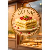 Nod Güllaç Temalı İpli Ahşap Kapı Duvar Süsü, Pastane, Tatlı Dükkanı, Cafe Tablo Dekoru Çok Renkli 30 x 50