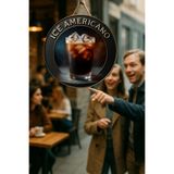 Nod Ice Americano Temalı Yuvarlak Cafe Tabelası – Jüt İpli Ahşap Duvar & Kapı Dekoru | Barista Tarz Süs, 30 x 50 cm