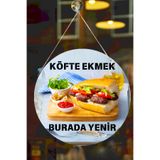 Nod Köfte Ekmek Burada Yenir Yazılı Çift Taraflı Karşılama Tabelası, Köfte Dükkan Kapı Duvar Tablo Süsü Kahverengi 30 x 50