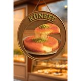Nod Künefe Temalı İpli Ahşap Kapı Duvar Süsü, Pastane, Tatlı Dükkanı, Cafe Tablo Dekoru Çok Renkli 30 x 50