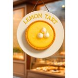 Nod Lemon Tart Temalı İpli Ahşap Kapı Duvar Süsü, Pastane, Tatlı Dükkanı, Cafe Tablo Dekoru Çok Renkli 30 x 50