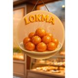 Nod Lokma Tatlısı Temalı İpli Ahşap Kapı Duvar Süsü, Pastane, Tatlı Dükkanı, Cafe Tablo Dekoru Çok Renkli 30 x 50