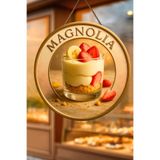 Nod Magnolia Temalı İpli Ahşap Kapı Duvar Süsü, Pastane, Tatlı Dükkanı, Cafe Tablo Dekoru Çok Renkli 30 x 50