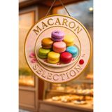 Nod Makaron Temalı İpli Ahşap Kapı Duvar Süsü, Pastane, Tatlı Dükkanı, Cafe Tablo Dekoru Çok Renkli 30 x 50